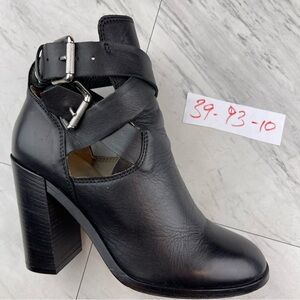 •Diesel 4” heel boots black leather wrap around buckle ankle booties 39/8.5-9